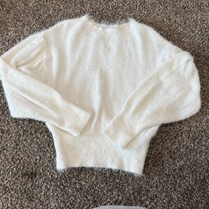 Jacquie the label White Fuzzy Crewneck Sweater